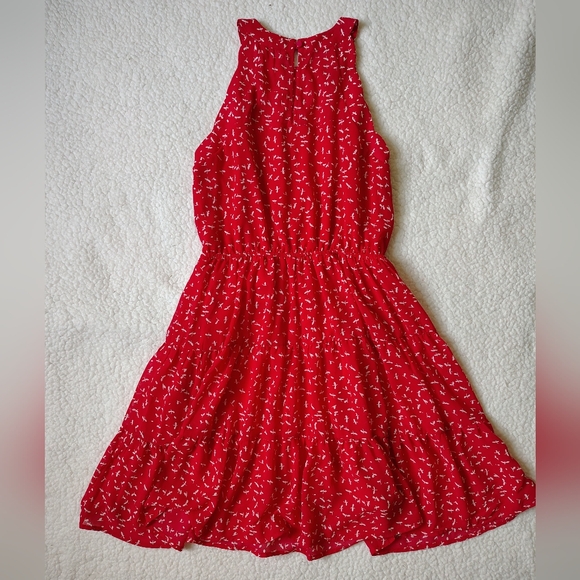*Like New* Monteau Women's Medium Red Ruffle Tiered Sleeveless Halter Midi Dress - Picture 10 of 16